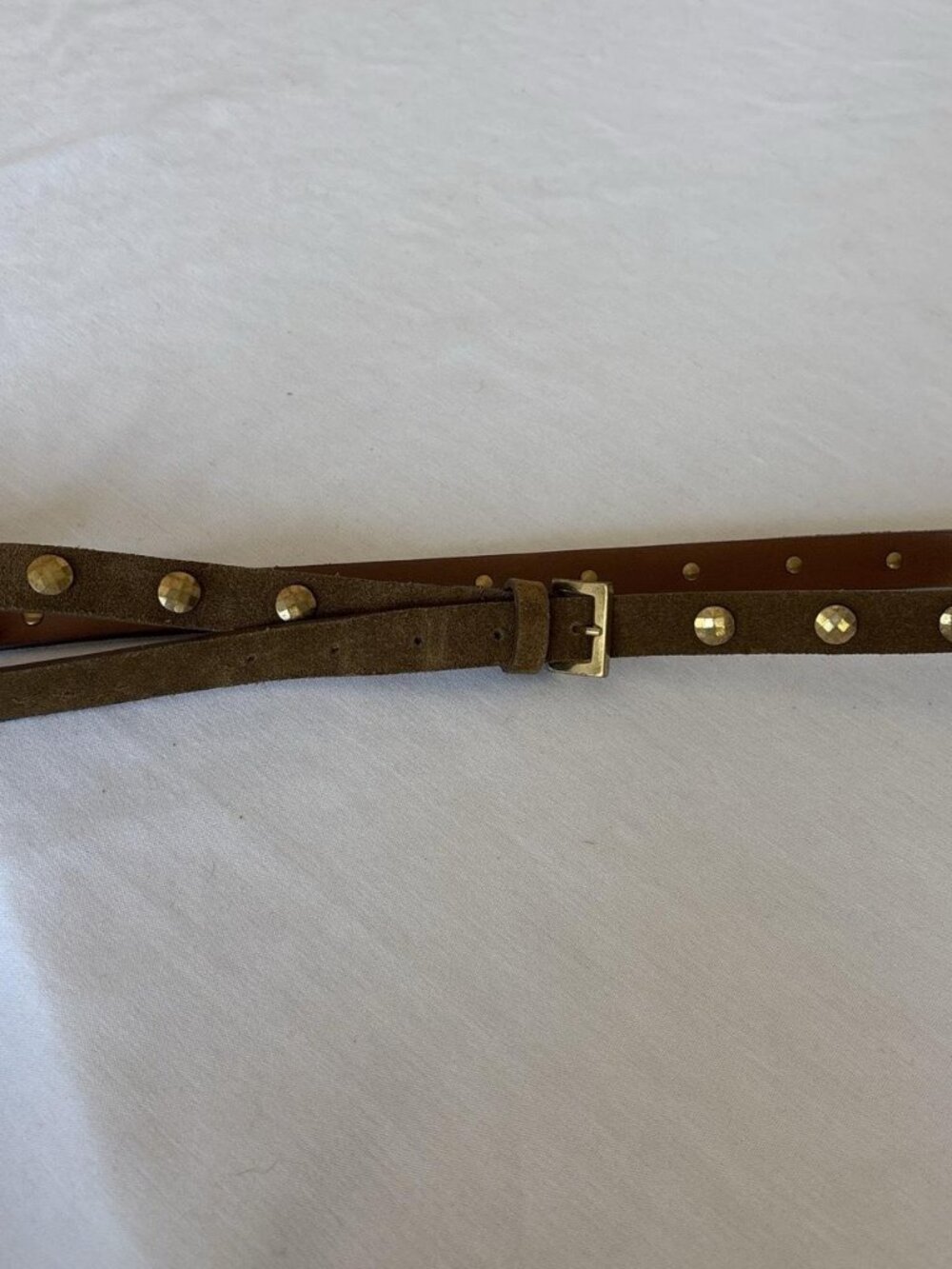 Martina Mori Made in Italy Brown Suede Studded Skinny Belt One Size